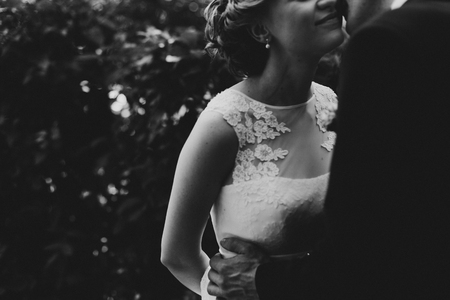 Happy bride and groom on their wedding dayの写真素材