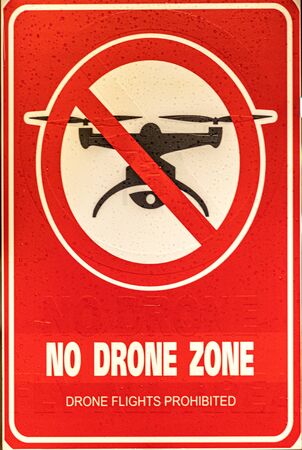 Drone in sky sign not allowed or permitted air zoneの写真素材