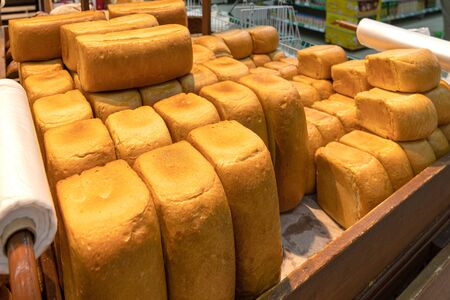 bakery in the supermarket. bread on the counter in the store