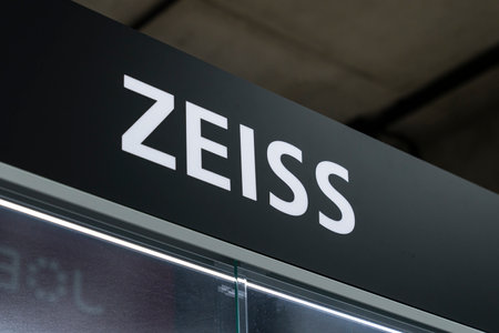 Krasnoyarsk, Russia, June 20, 2020: zeiss is the logo brand of a German company that produces high-quality photo lenses and photographic equipment.のeditorial素材