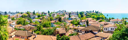 the old kaleichi district in Antalya. roofs of houses panorama. the historical center of Antalya, where there are many small hotels and restaurants, is a favorite place of travelers and touristsの写真素材