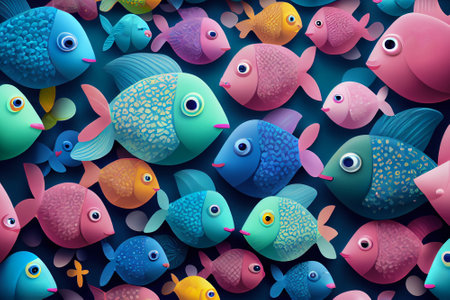 Lots of fish background illustration underwater worldの写真素材