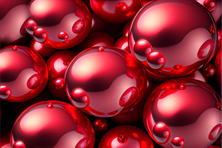 background and red shiny balls beautiful abstraction sphere, close-up.の写真素材