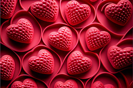 Red raspberry berry background in the shape of hearts for a wedding invitation or Valentine's day...