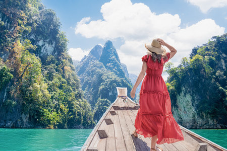 Travel to famous famous places in Thailand - Breathtaking landscapes of Cheow Lan Lake in Khao Sok...