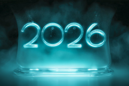 A festive scene highlights the year 2026, featuring shining numbers beautifully illuminated against a dark background, signaling the upcoming Christmas and New Years Eve.の素材
