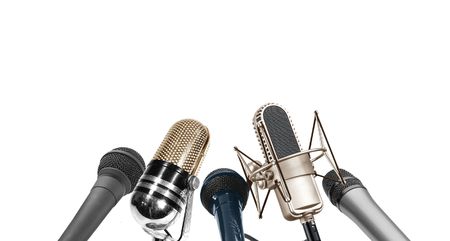 Image of multi type of microphone during press conferenceの写真素材