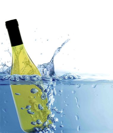 Image of wine bottle drop into waterの写真素材