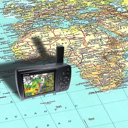 Image of new technology device with a mapの写真素材