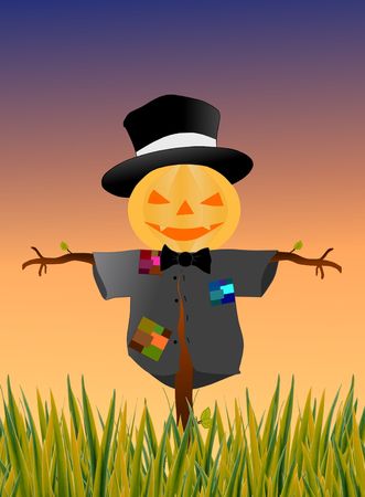 Image of scarecrow doing it's job on a fieldの写真素材