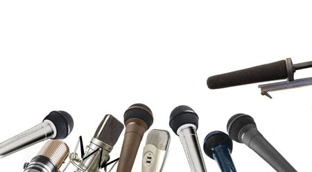 Press conference microphone rowの写真素材
