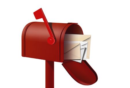 red mail box and envalopesの写真素材