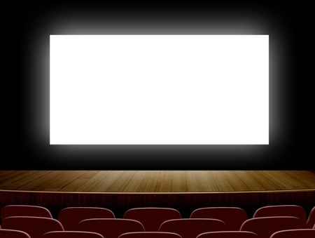 Cinema with white screen and seatsの写真素材