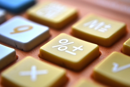 Calculator close-up shot focus on percentageの写真素材