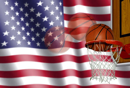 Basketball with American Flagの写真素材
