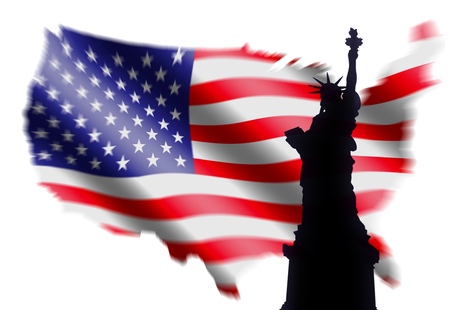 American Flag and Statue of Libertyの写真素材