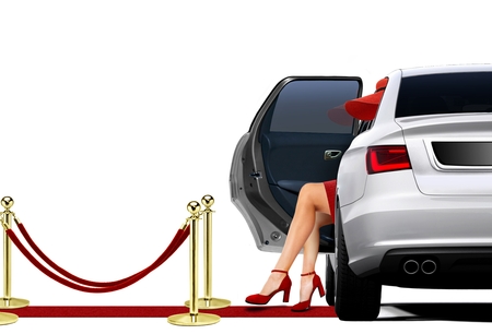 Limousine Arrival with lady in red attireの写真素材