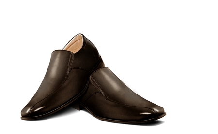 Men leather shoe in brown over whiteの写真素材