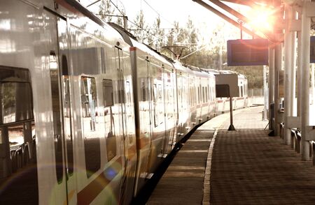 Train arriving at stationの写真素材