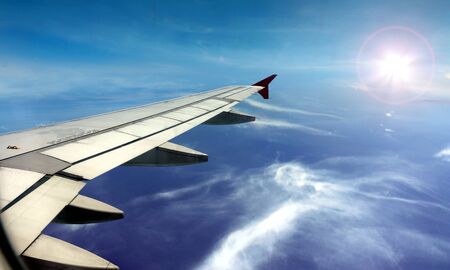 Airplane wing windows viewの写真素材