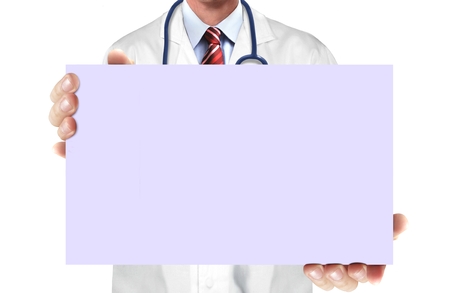 Doctor holding blank card boardの写真素材