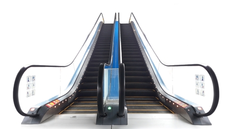 Escalator front view angle over whiteの写真素材
