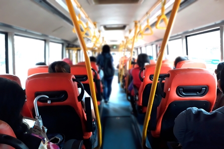 People inside public busの写真素材
