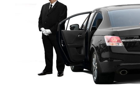 Chauffeur private service man waiting for passengerの写真素材