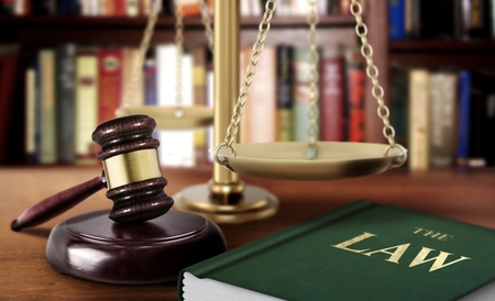 Gavel with scale and book of law justice conceptの写真素材