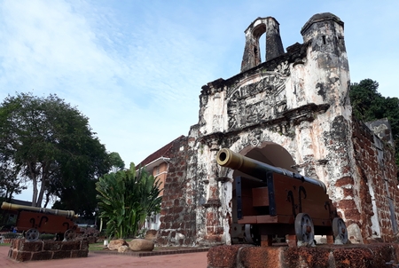 Malacca, Malaysia - January 20, 2018:   Porta de Santiago, the remains of the Portuguese A Famosa fortress in Malacca built in 1511のeditorial素材
