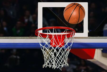 Basketball shot to the hoop close up in a competitive game