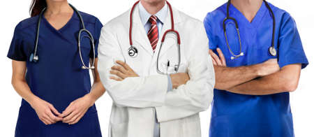 medical workers team with cross arms on white backgroundの写真素材