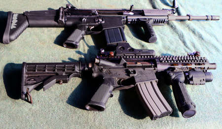 KLANG,SELANGOR , MALAYSIA - APRIL 8, 2018: The Carbon-15 rifles manufactured by Bushmaster firearms was displayed during Royal Malaysian Police Day in Selangor, Malaysiaのeditorial素材