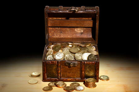 Treasure chest with gold coinsの写真素材