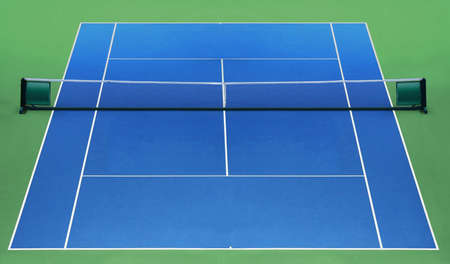 Empty blue professional tennis  court backgroundの写真素材