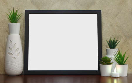 Photo frame with empty space on console table backgroundの写真素材