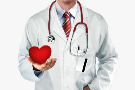 Doctor holding red heart with his hand. Health care conceptの写真素材