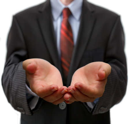 Businessman with empty open hands gestureの写真素材