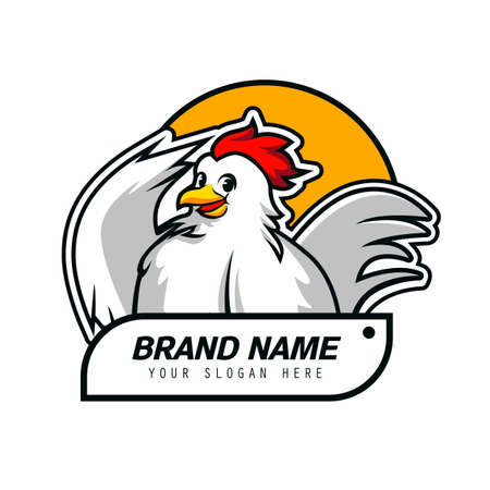Chicken Logo Mascot Brand Illustration Vector For Food, Restaurant, Eatery, Farm or Anythingのイラスト素材