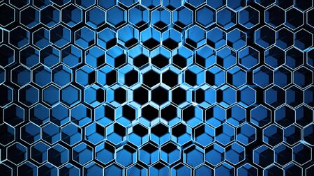 Many hexagons abstract background with focus effect and center lightの写真素材