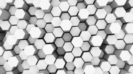 Many white hexagons abstract background with focus effectの写真素材