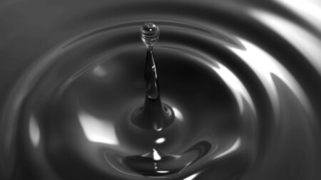3D rendered dark water drop after the dropping high speed shooting simulation with macro focus effectの写真素材