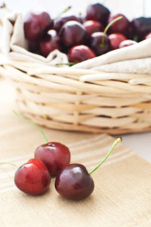 Cherries in basketの写真素材