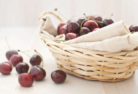 Cherries in basketの写真素材