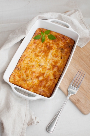 Homemade gratin casserole with eggs and cheeseの写真素材