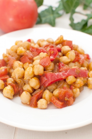Healthy ragout with chickbeans, sweet pepper and tomato closeupの写真素材