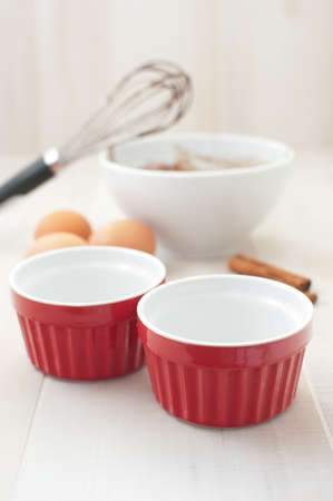 Cooking chocolate brownies in molds verticalの写真素材