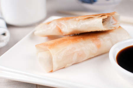 Spring rolls deep fried with soy sauce horizontal