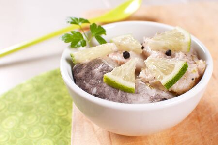 White fish fillet marinated in lime horizontalの写真素材