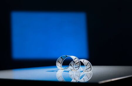 Strip of the film on the blue screenの写真素材